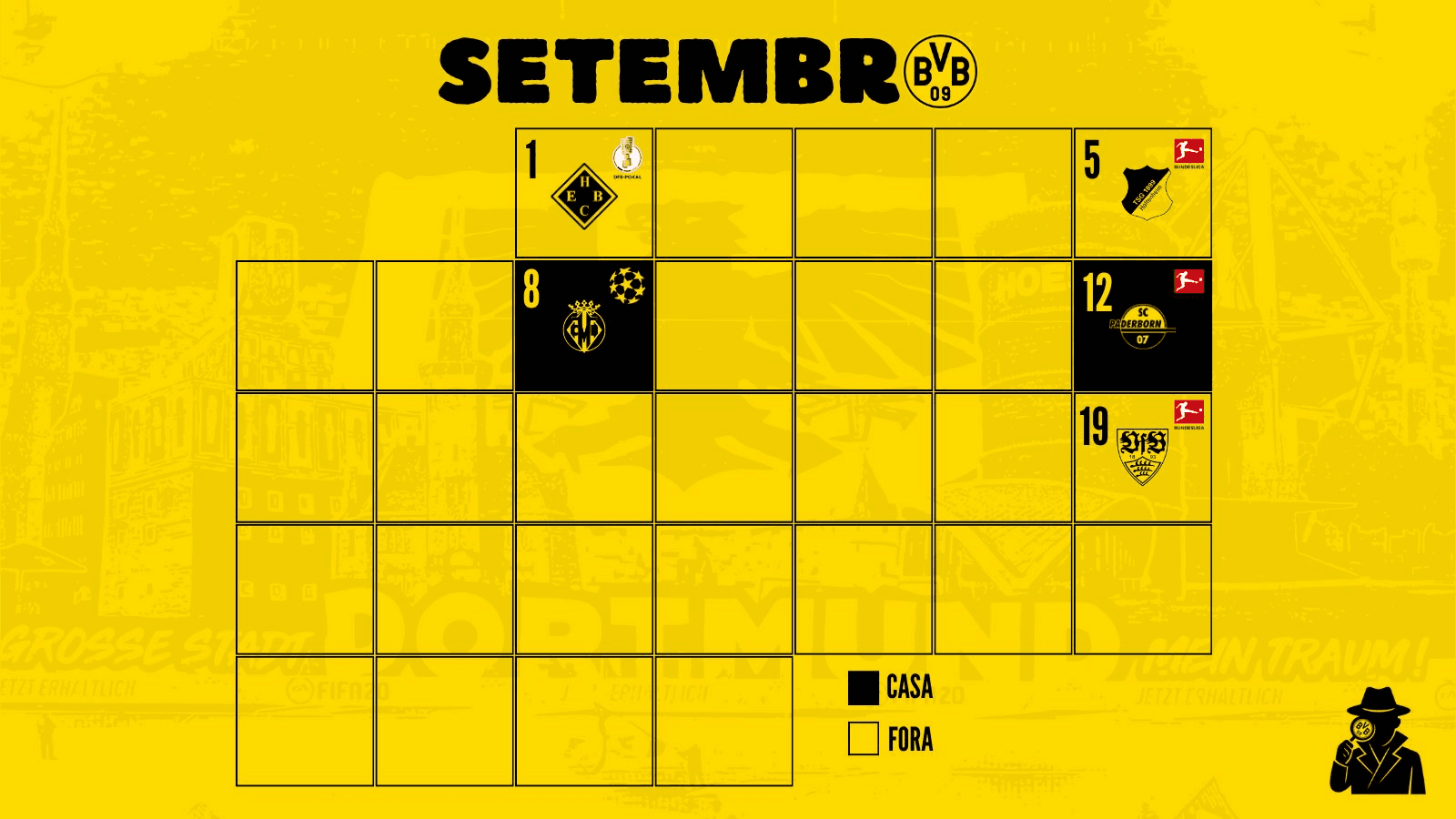 Calendário do BVB para o mês de setembro.